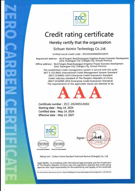 Porcellana Sichuan Haimin Technology Co., Ltd Certificazioni