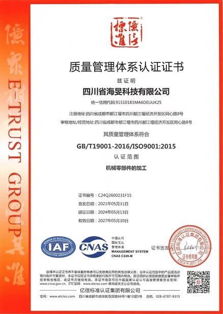 Porcellana Sichuan Haimin Technology Co., Ltd Certificazioni
